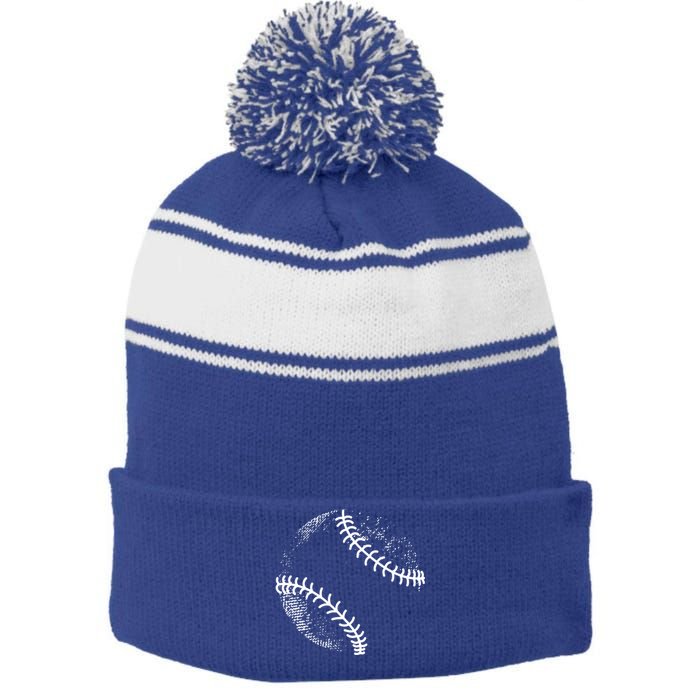 Baseball Silhouette Baseball Ball Gift Stripe Pom Pom Beanie