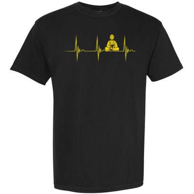Buddha Statue Buddhist Heartbeat Ecg Pulse Meditation Hindu Garment-Dyed Heavyweight T-Shirt