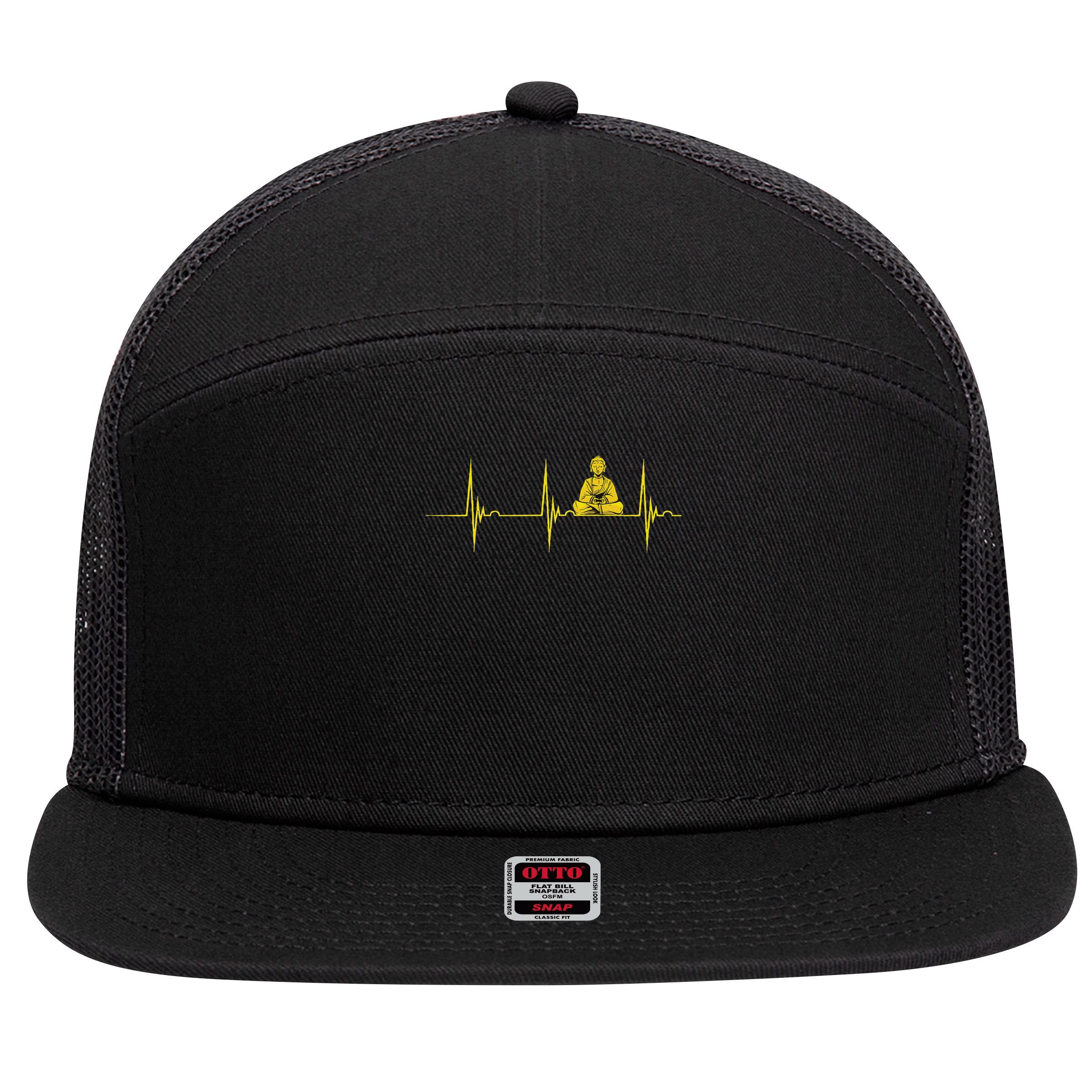 Buddha Statue Buddhist Heartbeat Ecg Pulse Meditation Hindu 7 Panel Mesh Trucker Snapback Hat