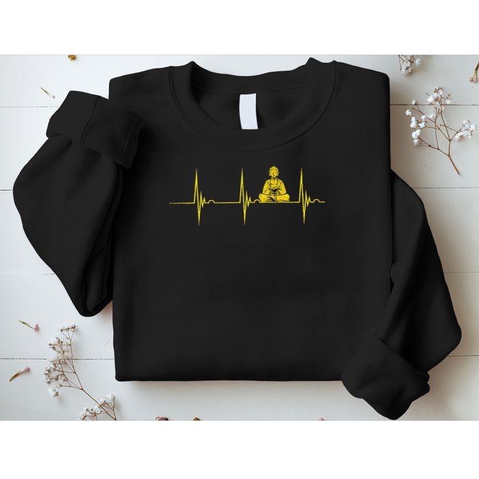 Buddha Statue Buddhist Heartbeat Ecg Pulse Meditation Hindu Sweatshirt