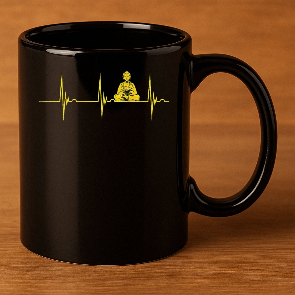 Buddha Statue Buddhist Heartbeat Ecg Pulse Meditation Hindu 11oz C Handle Ceramic Mug