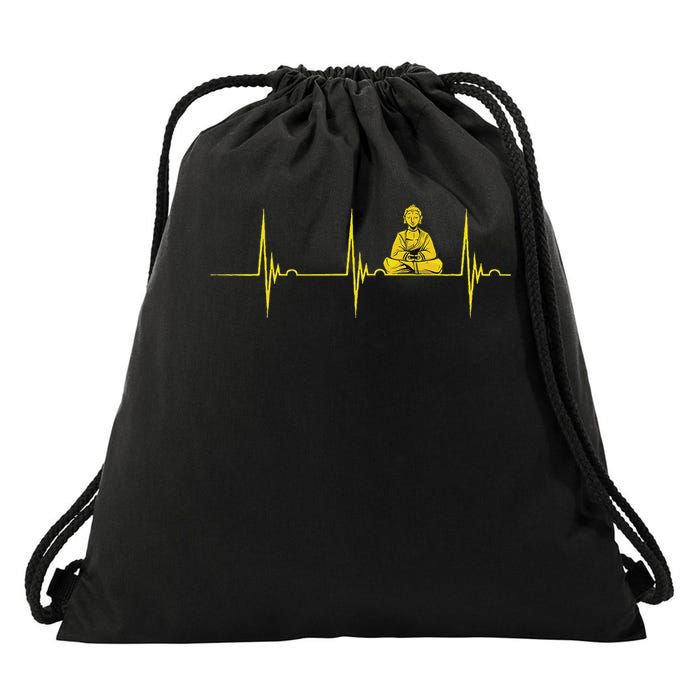 Buddha Statue Buddhist Heartbeat Ecg Pulse Meditation Hindu Drawstring Bag