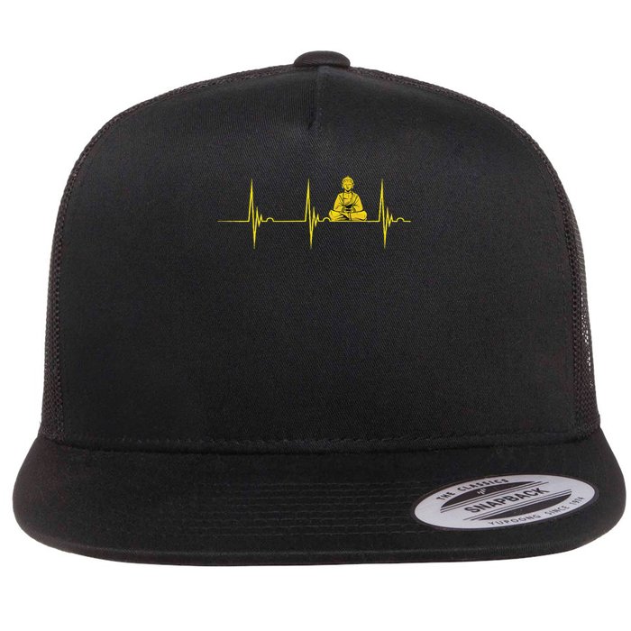 Buddha Statue Buddhist Heartbeat Ecg Pulse Meditation Hindu Flat Bill Trucker Hat