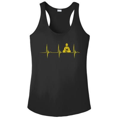 Buddha Statue Buddhist Heartbeat Ecg Pulse Meditation Hindu Ladies PosiCharge Competitor Racerback Tank