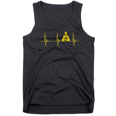 Buddha Statue Buddhist Heartbeat Ecg Pulse Meditation Hindu Tank Top