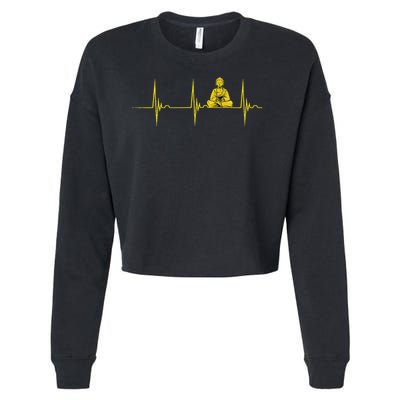 Buddha Statue Buddhist Heartbeat Ecg Pulse Meditation Hindu Cropped Pullover Crew