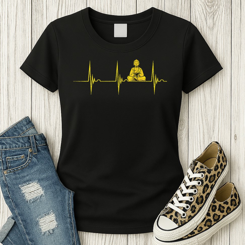Buddha Statue Buddhist Heartbeat Ecg Pulse Meditation Hindu Womens T-Shirt