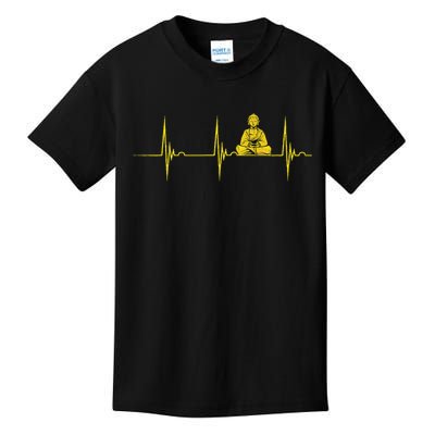Buddha Statue Buddhist Heartbeat Ecg Pulse Meditation Hindu Kids T-Shirt