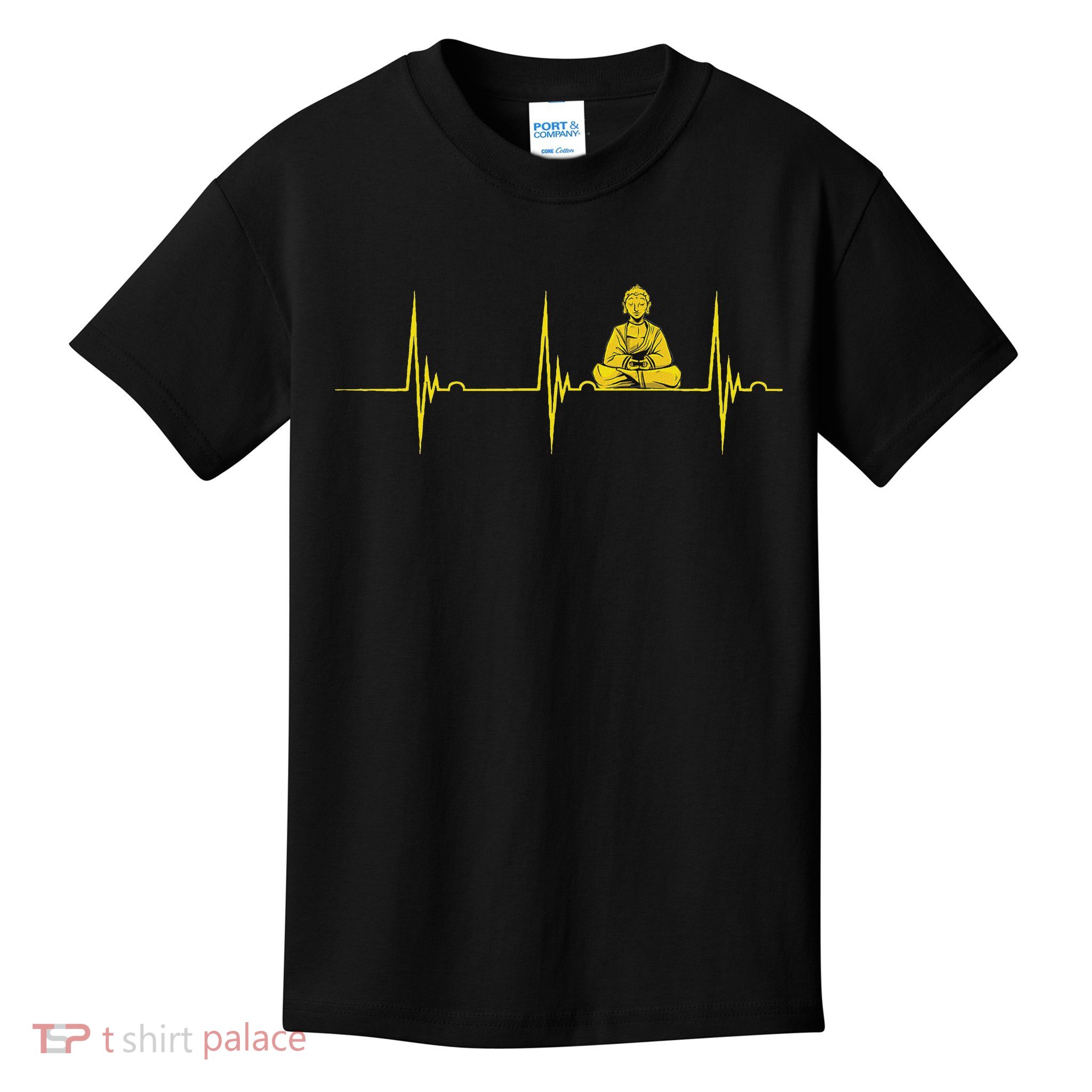 Buddha Statue Buddhist Heartbeat Ecg Pulse Meditation Hindu Kids T-Shirt
