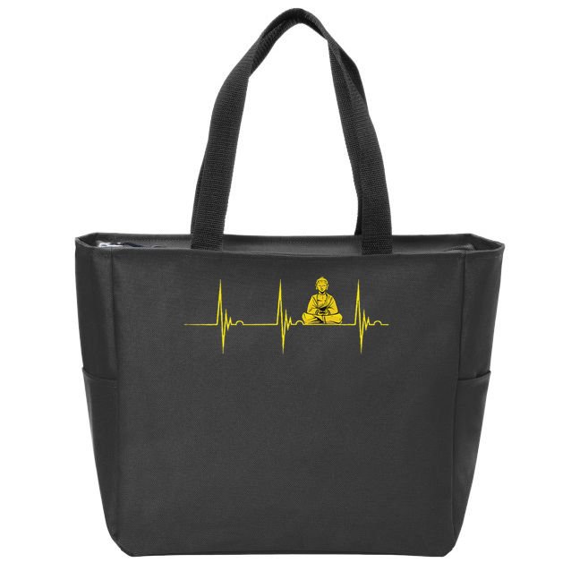 Buddha Statue Buddhist Heartbeat Ecg Pulse Meditation Hindu Zip Tote Bag