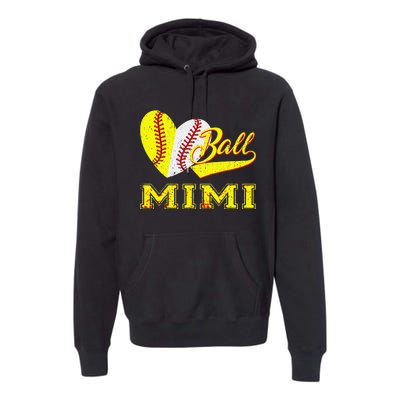 Baseball Softball Ball Heart Mimi Mother's Day Premium Hoodie