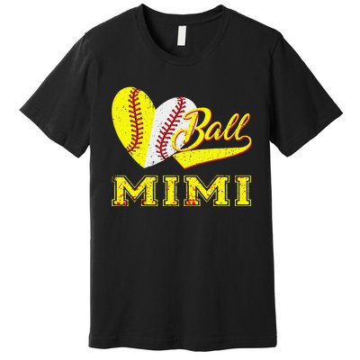 Baseball Softball Ball Heart Mimi Mother's Day Premium T-Shirt