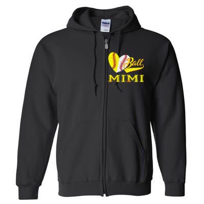 Baseball Softball Ball Heart Mimi Mother's Day Full Zip Hoodie