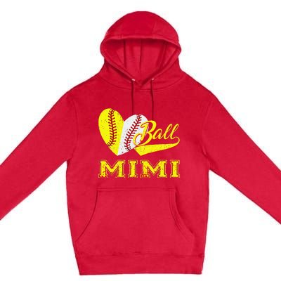 Baseball Softball Ball Heart Mimi Mother's Day Premium Pullover Hoodie