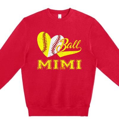 Baseball Softball Ball Heart Mimi Mother's Day Premium Crewneck Sweatshirt