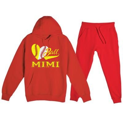 Baseball Softball Ball Heart Mimi Mother's Day Premium Hooded Sweatsuit Set