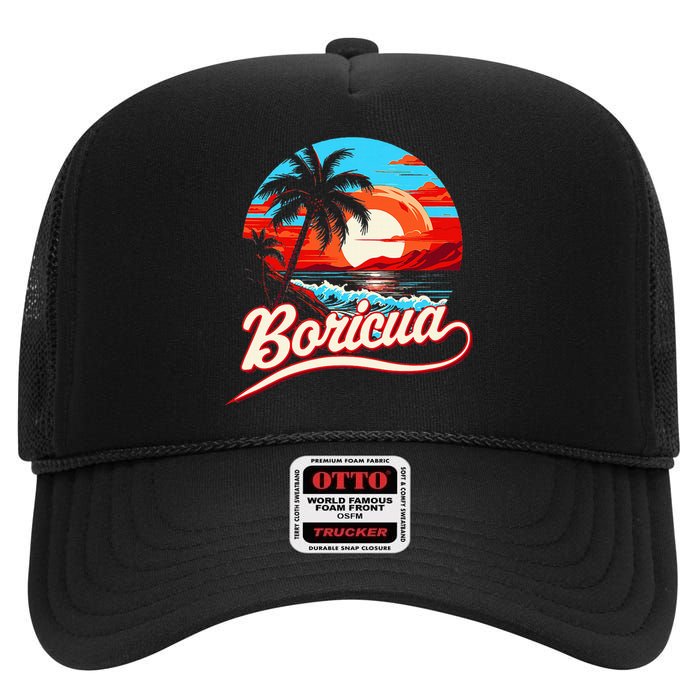 Boricua Spirit Beautiful Puerto Rican Pride High Crown Mesh Back Trucker Hat