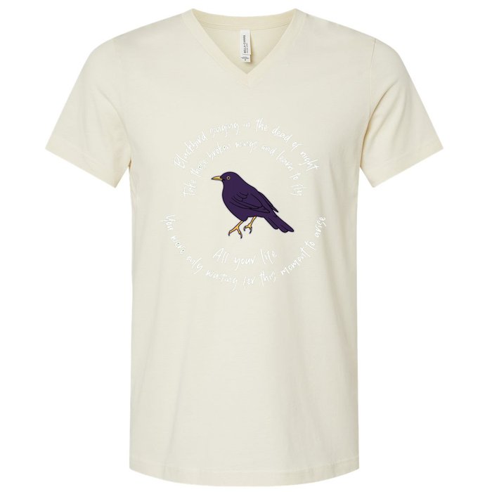 Blackbird Singing Bird Wings Microphone Singer Lyrics Artist V-Neck T-Shirt