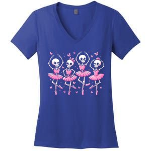 Ballet Skeleton Ballet Dancer Spooky Dance Teacher Halloween Gift Women's V-Neck T-Shirt