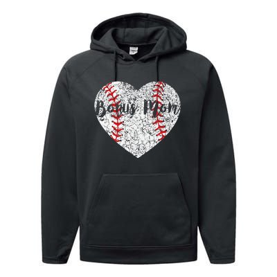 Baseball Softball Ball Heart Bonus Mom Mother's Day Performance Fleece Hoodie