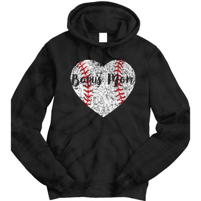 Baseball Softball Ball Heart Bonus Mom Mother's Day Tie Dye Hoodie