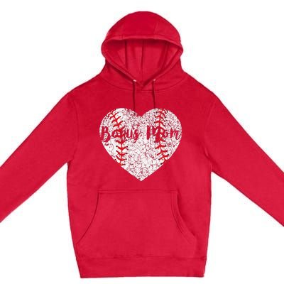 Baseball Softball Ball Heart Bonus Mom Mother's Day Premium Pullover Hoodie