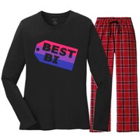 Bi Striped Best Bi, Distressed Relaxed Fit Women's Long Sleeve Flannel Pajama Set 