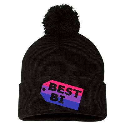 Bi Striped Best Bi, Distressed Relaxed Fit Pom Pom 12in Knit Beanie