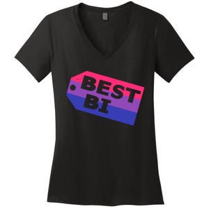 Bi Striped Best Bi, Distressed Relaxed Fit Women's V-Neck T-Shirt