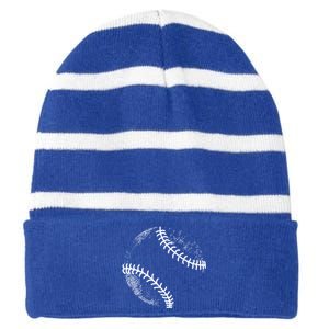 Baseball Silhouette Baseball Ball Meaningful Gift Striped Beanie with Solid Band