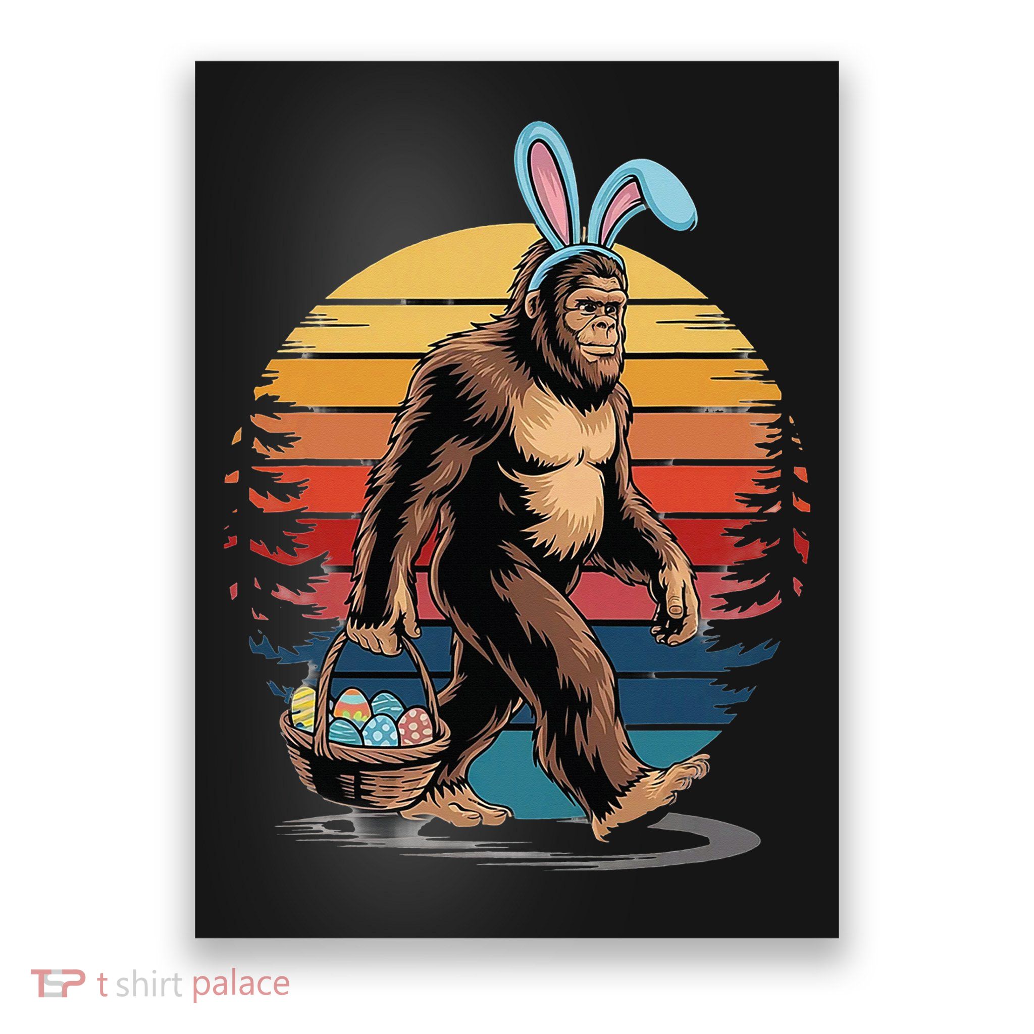 Bigfoot Sasquatch Bunny Easter Eggs Retro  Poster