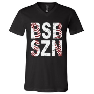 BSB SZN Baseball Season Distressed V-Neck T-Shirt