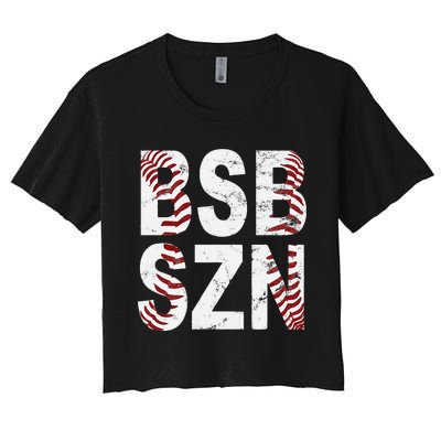 BSB SZN Baseball Season Distressed Women's Crop Top Tee