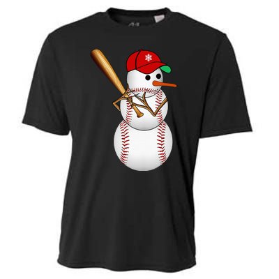 Baseball Snowman Balls Snow Christmas Xmas Gifts Cooling Performance Crew T-Shirt