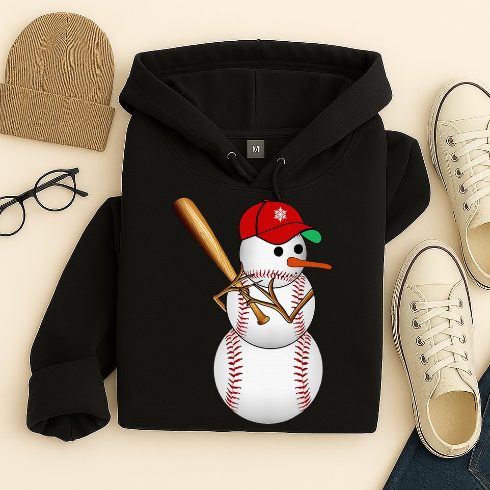 Baseball Snowman Balls Snow Christmas Xmas Gifts Hoodie