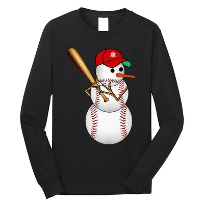 Baseball Snowman Balls Snow Christmas Xmas Gifts Long Sleeve Shirt