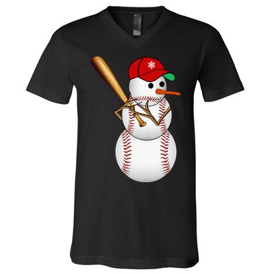 Baseball Snowman Balls Snow Christmas Xmas Gifts V-Neck T-Shirt