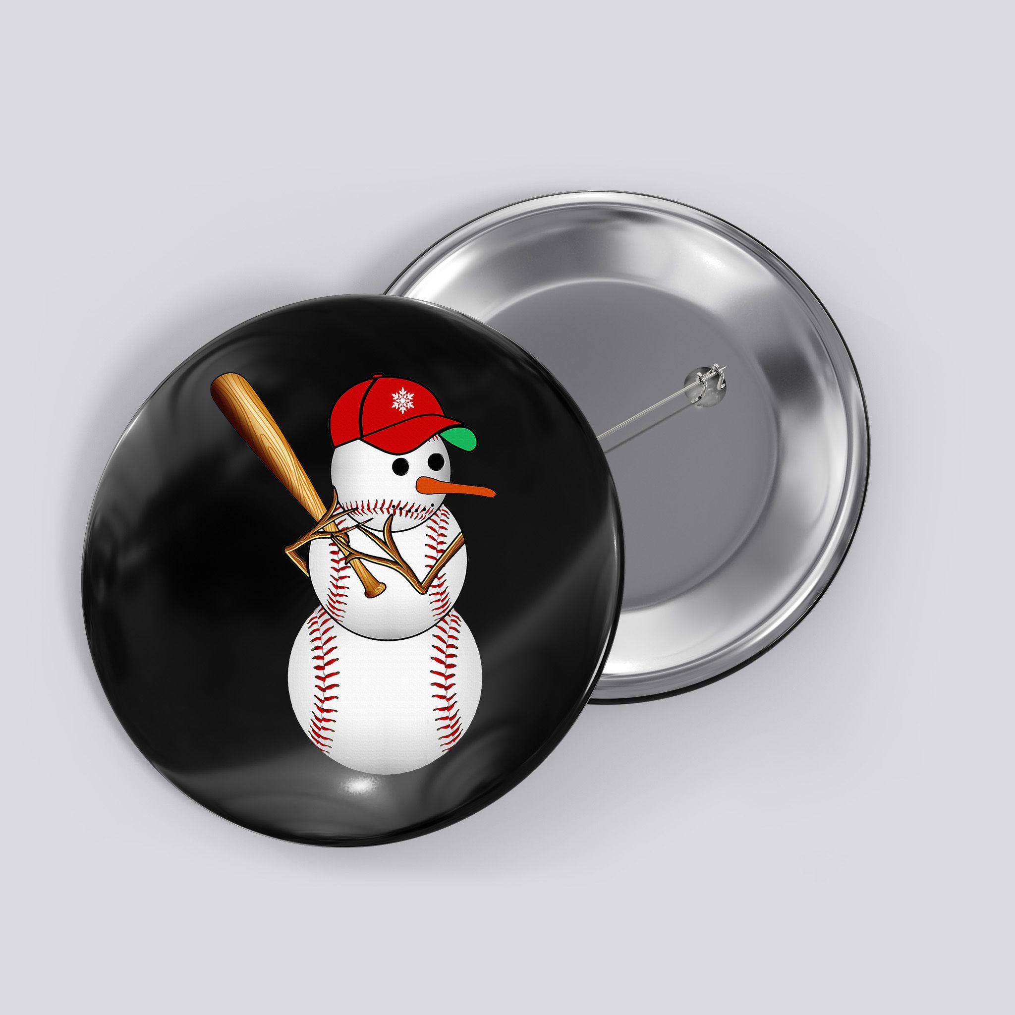 Baseball Snowman Balls Snow Christmas Xmas Gifts Button