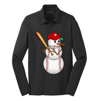 Baseball Snowman Balls Snow Christmas Xmas Gifts Silk Touch Performance Long Sleeve Polo