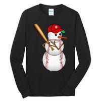 Baseball Snowman Balls Snow Christmas Xmas Gifts Tall Long Sleeve T-Shirt