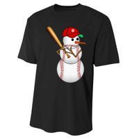 Baseball Snowman Balls Snow Christmas Xmas Gifts Performance Sprint T-Shirt