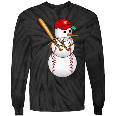 Baseball Snowman Balls Snow Christmas Xmas Gifts Tie-Dye Long Sleeve Shirt