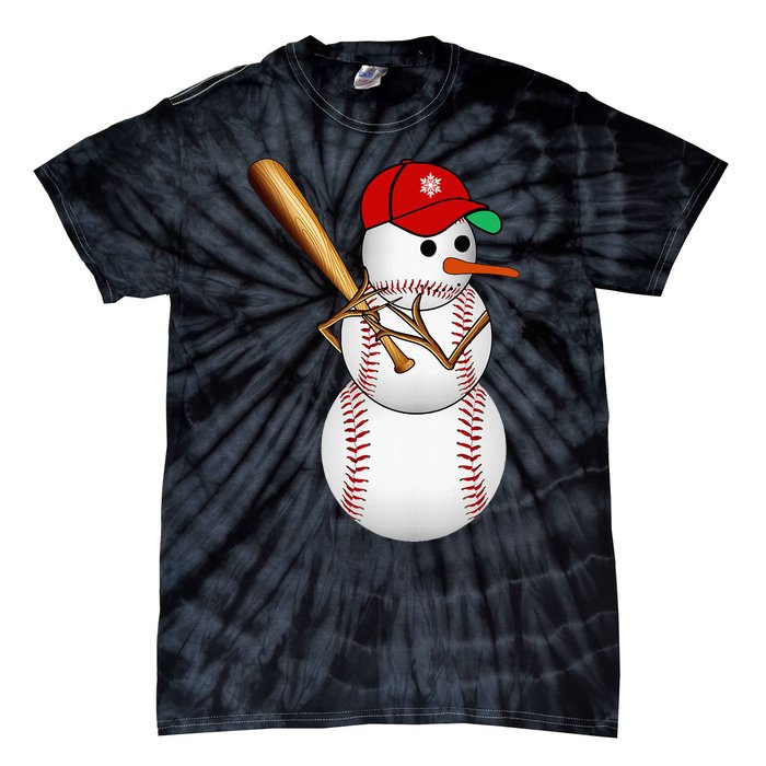 Baseball Snowman Balls Snow Christmas Xmas Gifts Tie-Dye T-Shirt