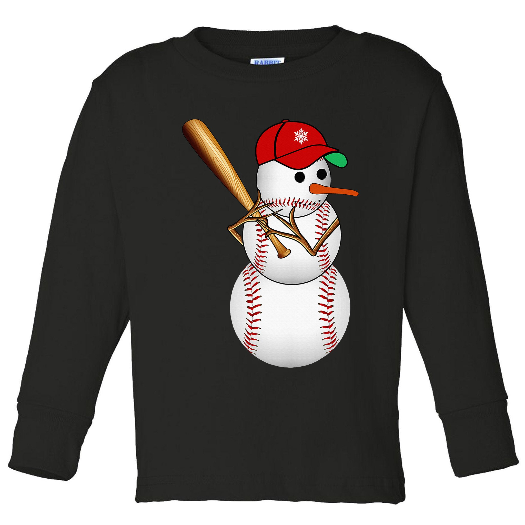 Baseball Snowman Balls Snow Christmas Xmas Gifts Toddler Long Sleeve Shirt
