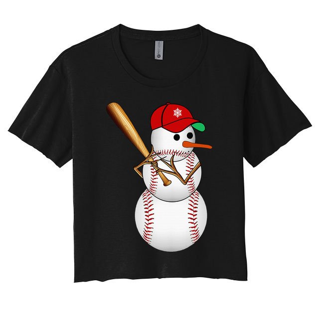 Baseball Snowman Balls Snow Christmas Xmas Gifts Women's Crop Top Tee