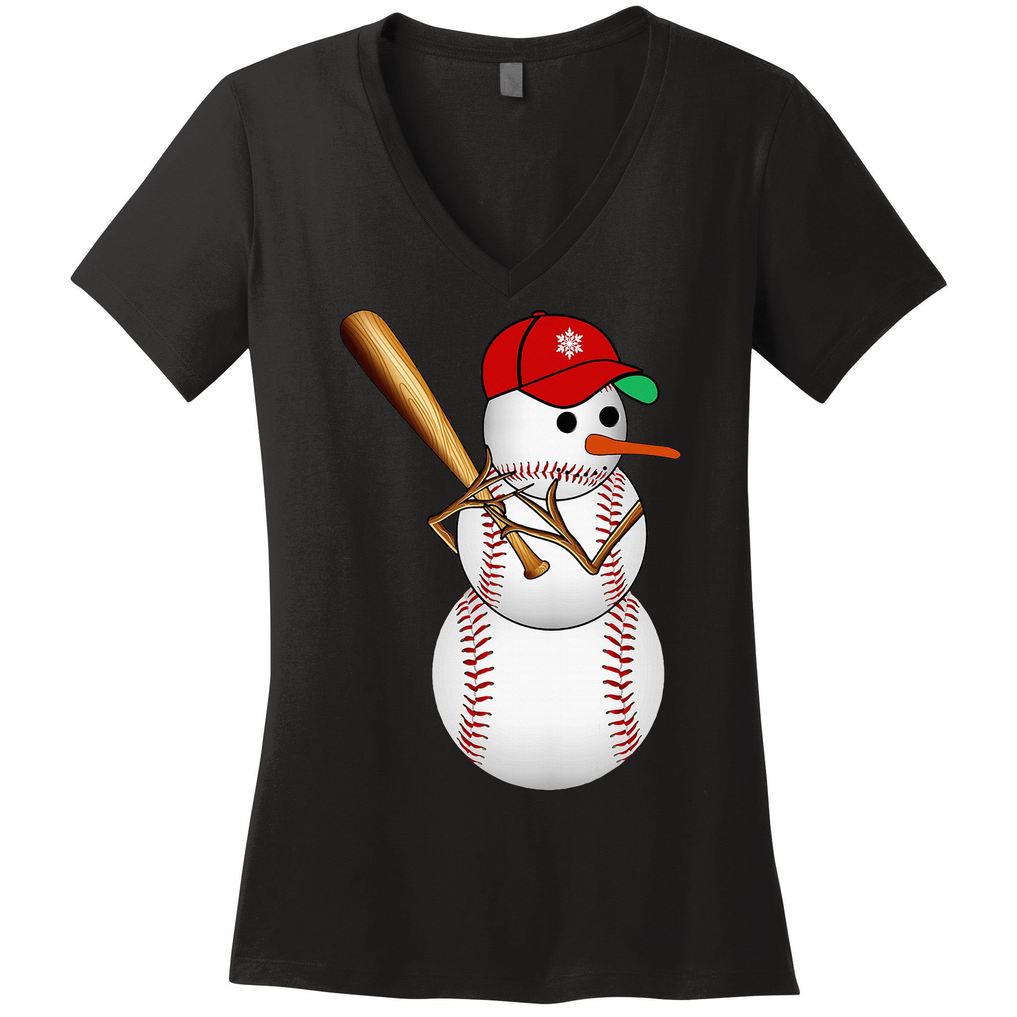 Baseball Snowman Balls Snow Christmas Xmas Gifts Women's V-Neck T-Shirt