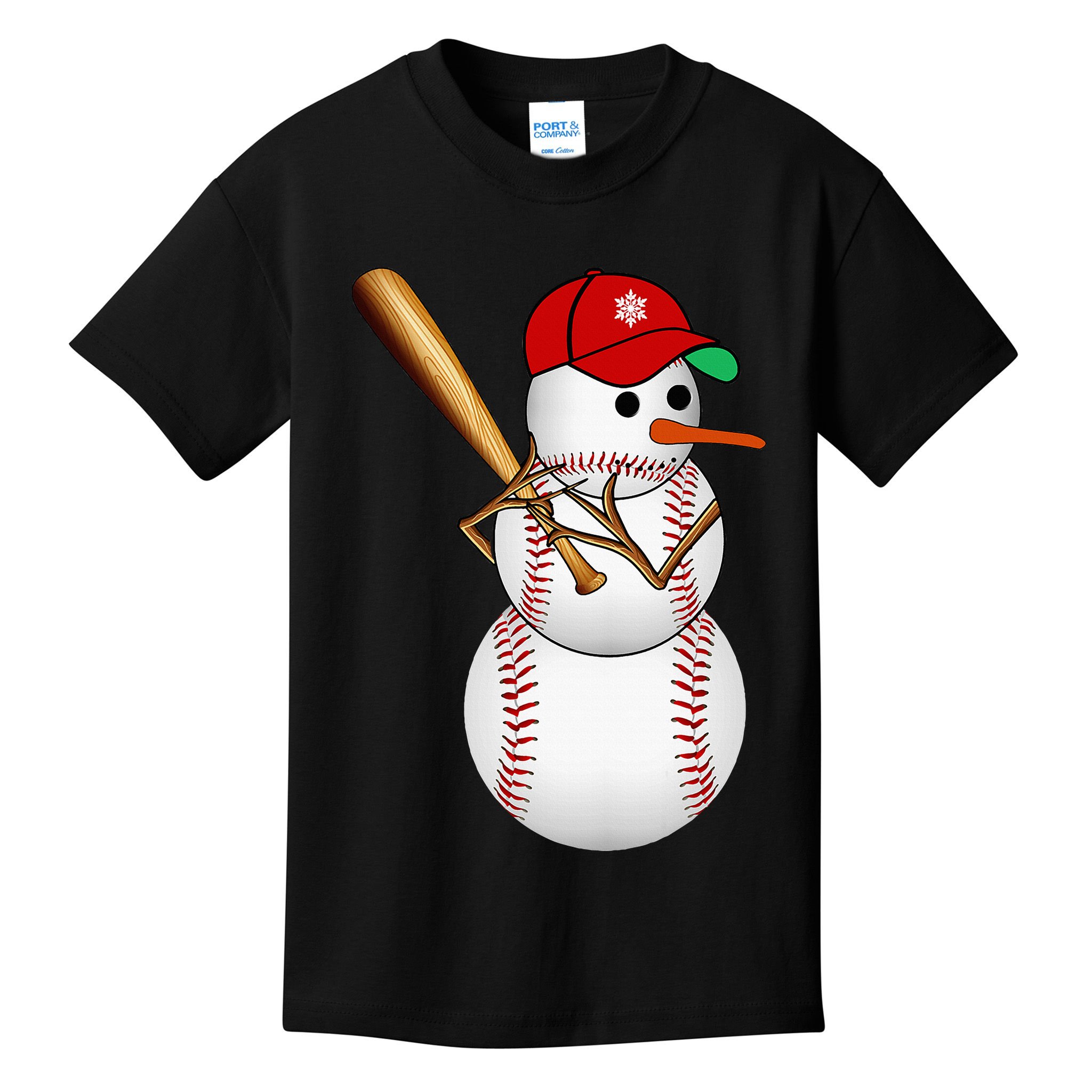 Baseball Snowman Balls Snow Christmas Xmas Gifts Kids T-Shirt