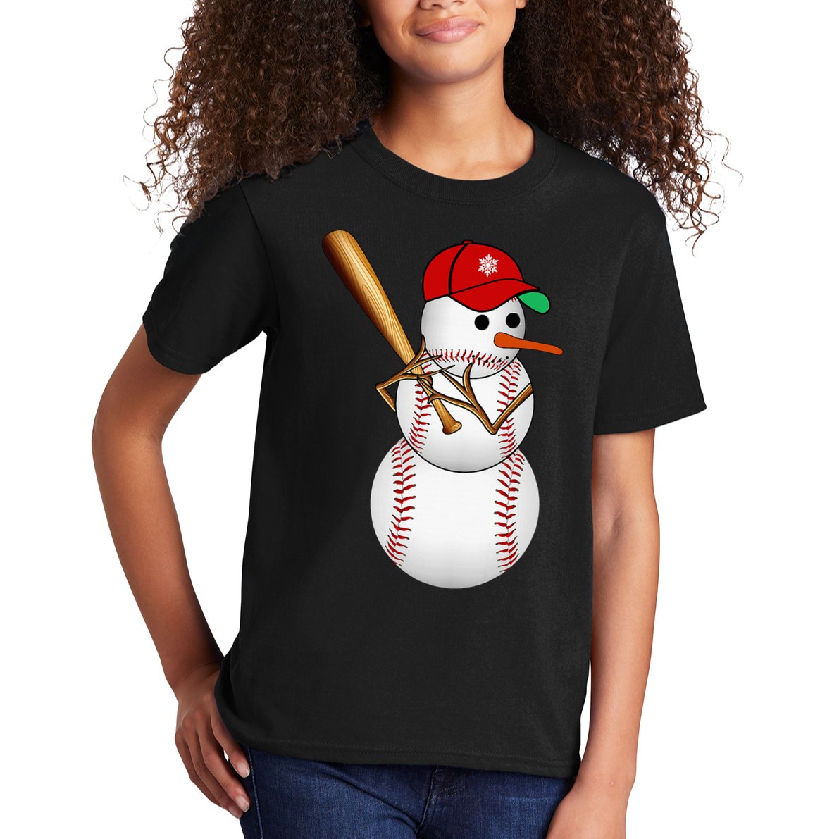Baseball Snowman Balls Snow Christmas Xmas Gifts Kids T-Shirt