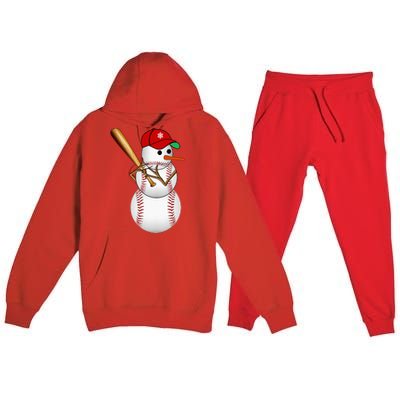 Baseball Snowman Balls Snow Christmas Xmas Gifts Premium Hooded Sweatsuit Set