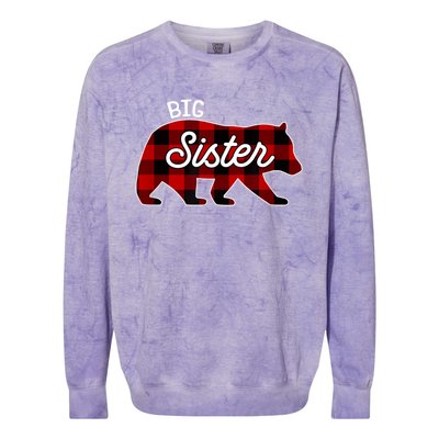 Big Sister Bear Red Buffalo Plaid Matching Family Colorblast Crewneck Sweatshirt